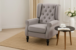 HOMCOM Retro Wingback Armchair - Grey Upholstered, High-Back, Eucalyptus Wood, 160kg Capacity, Classic Lounge Chair - thumbnail 5