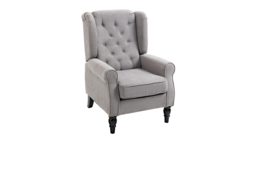 HOMCOM Retro Wingback Armchair - Grey Upholstered, High-Back, Eucalyptus Wood, 160kg Capacity, Classic Lounge Chair - thumbnail 7