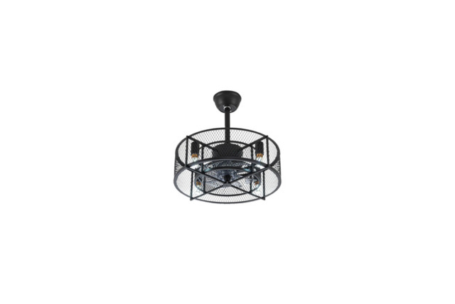 Industrial Mesh Cage Design Metal Ceiling Fan with Light and Remote - Black - image 1