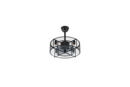 Industrial Mesh Cage Design Metal Ceiling Fan with Light and Remote - Black - thumbnail 1