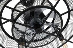 Industrial Mesh Cage Design Metal Ceiling Fan with Light and Remote - Black - thumbnail 4