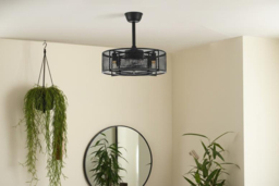 Industrial Mesh Cage Design Metal Ceiling Fan with Light and Remote - Black - thumbnail 7