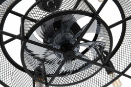 Industrial Mesh Cage Design Metal Ceiling Fan with Light and Remote - Black - thumbnail 8