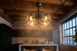 Industrial Mesh Cage Design Metal Ceiling Fan with Light and Remote - Black - thumbnail 6
