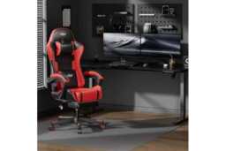 EcoFurnix Ergonomic Office Chair with Adjustable Lumbar Massage & Scandinavian Style - Red, Metal Frame