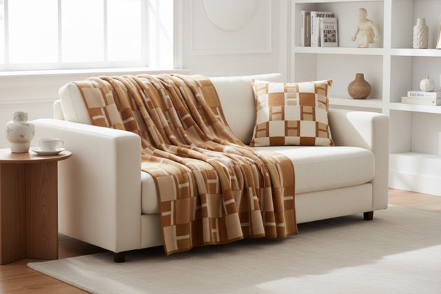 Designer  Avalon Cotton Throw Blanket & Pillowcase Set - Ultra Soft, Modern Design, 140x165cm - image 1