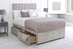 Cream Divan Bed with Storage Drawers & Headboard - Premium Fabric, Multiple Sizes - thumbnail 7