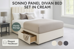 Cream Divan Bed with Storage Drawers & Headboard - Premium Fabric, Multiple Sizes - thumbnail 8
