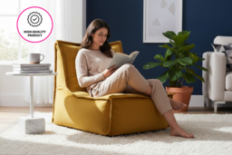 Dolce Velvet Lounger Bean Bag With Curved Silhouette, Ochre Yellow - thumbnail 7