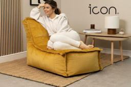 Dolce Velvet Lounger Bean Bag With Curved Silhouette, Ochre Yellow - thumbnail 6