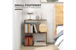 Contemporary S-Shaped 3-Tier Narrow Side Table - Particle Board, Storage, Easy-Clean - Compact Living Room End Table - thumbnail 4