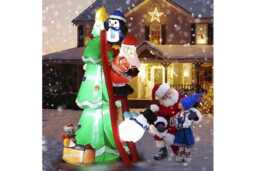 PRICE DROP! Pre-Lit Inflatable Christmas Tree - 210cm, Indoor & Outdoor Festive Display with Santa, Penguin & Snowman - thumbnail 4