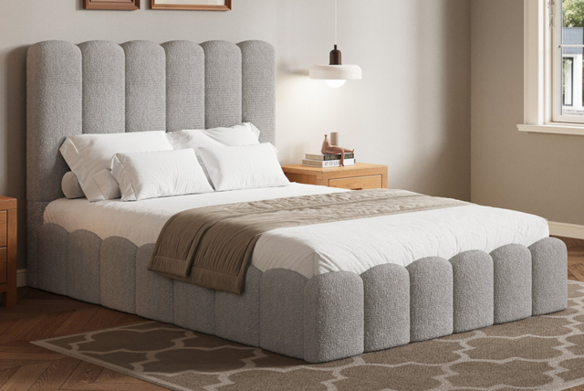 Harrington Bouclé Bed Frame with Padded Headrest and Modern Silhouette - image 1