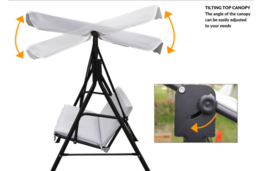 Weather-Resistant 3-Seater Swing Chair with Adjustable Canopy - Grey - thumbnail 8