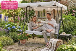 Weather-Resistant 3-Seater Swing Chair with Adjustable Canopy - Grey