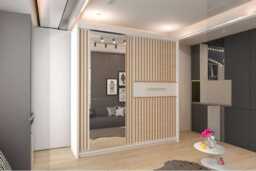 Modern Oak & Mirror Sliding Door Wardrobe - MDF Chipboard, Space-Saving Storage, 150cm or 203cm, Contemporary Bedroom Furniture - thumbnail 4