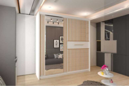 Modern Oak & Mirror Sliding Door Wardrobe - MDF Chipboard, Space-Saving Storage, 150cm or 203cm, Contemporary Bedroom Furniture - thumbnail 8