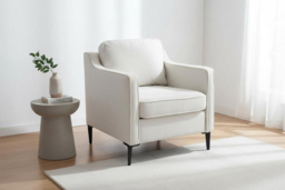 Linen Upholstered Single Sofa Armchair - Beige - thumbnail 7