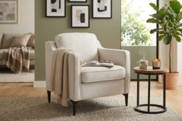 Linen Upholstered Single Sofa Armchair - Beige - thumbnail 6