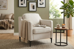 Linen Upholstered Single Sofa Armchair - Beige - thumbnail 2