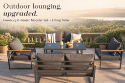 PRICE DROP! Hamburg 6-Seater Modular Power-Coated Metal Garden Sofa Set with Lifting Table - thumbnail 4