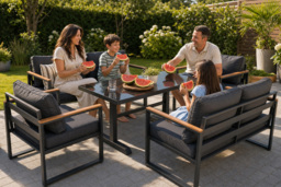 Hamburg 6-Seater Modular Power-Coated Metal Garden Sofa Set with Table Options - thumbnail 2