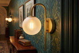 Golden Wall Light with Frosted Glass Shade - thumbnail 2