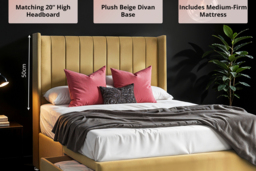 PRICE DROP! Beige Plush Divan Bed with Storage - thumbnail 4