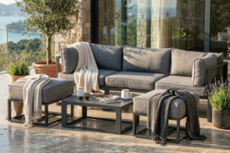 Outsunny 6-Piece Outdoor Sectional Daybed Sofa Set with Coffee Table, Footstool & Cushions - Grey - thumbnail 5