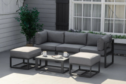Outsunny 6-Piece Outdoor Sectional Daybed Sofa Set with Coffee Table, Footstool & Cushions - Grey - thumbnail 8