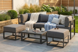 Outsunny 6-Piece Outdoor Sectional Daybed Sofa Set with Coffee Table, Footstool & Cushions - Grey - thumbnail 2
