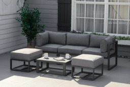 Outsunny 6-Piece Outdoor Sectional Daybed Sofa Set with Coffee Table, Footstool & Cushions - Grey - thumbnail 4