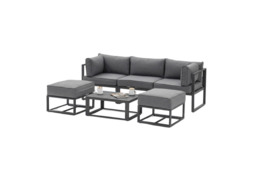 Outsunny 6-Piece Outdoor Sectional Daybed Sofa Set with Coffee Table, Footstool & Cushions - Grey - thumbnail 3