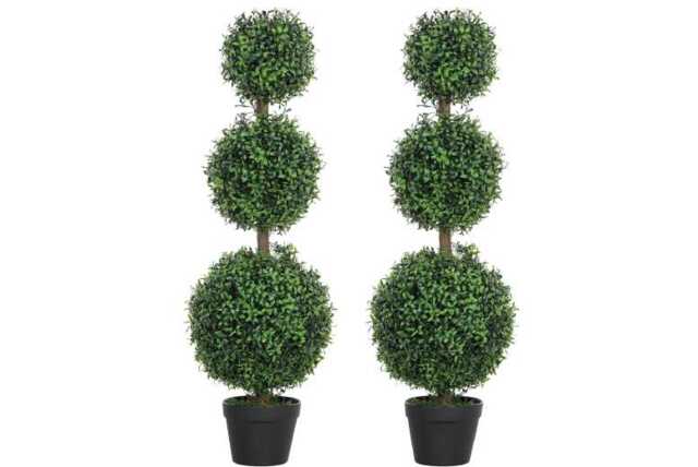 PRICE DROP! Set of 2 Faux Boxwood Ball Trees in Pot - Artificial UV-Protected Topiary, Modern Home Decor, 100cm - image 1