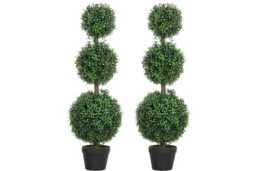 PRICE DROP! Set of 2 Faux Boxwood Ball Trees in Pot - Artificial UV-Protected Topiary, Modern Home Decor, 100cm - thumbnail 1