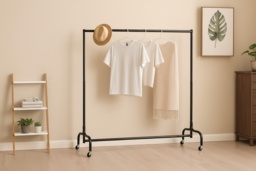 Heavy Duty Matte Metal Clothes Rail with Lockable Wheels - Extra Large Bedroom Wardrobe Storage - thumbnail 3