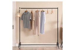 Heavy Duty Matte Metal Clothes Rail with Lockable Wheels - Extra Large Bedroom Wardrobe Storage - thumbnail 1