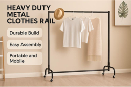Heavy Duty Matte Metal Clothes Rail with Lockable Wheels - Extra Large Bedroom Wardrobe Storage - thumbnail 6