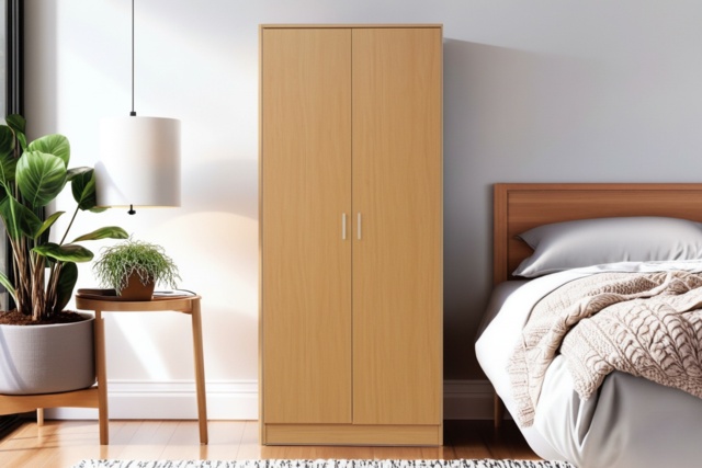 Elegant Oak 2-Door Wardrobe with Hanging Rail & Shelf - Compact Bedroom Storage, Classic Finish - image 1
