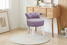 Upholstered Purple Velvet Vanity Stool with Tufted Plush Backrest and Wooden Legs - thumbnail 6