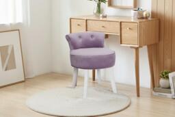 Upholstered Purple Velvet Vanity Stool with Tufted Plush Backrest and Wooden Legs - thumbnail 2