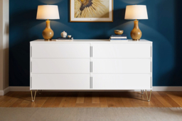 White 6-Drawer Chest of Drawers with Gold Legs - Modern Bedroom Storage, Durable MDF, Large Capacity - thumbnail 5
