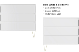 White 6-Drawer Chest of Drawers with Gold Legs - Modern Bedroom Storage, Durable MDF, Large Capacity - thumbnail 8