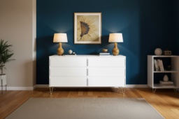 White 6-Drawer Chest of Drawers with Gold Legs - Modern Bedroom Storage, Durable MDF, Large Capacity - thumbnail 2