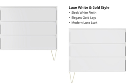 White 6-Drawer Chest of Drawers with Gold Legs - Modern Bedroom Storage, Durable MDF, Large Capacity - thumbnail 4
