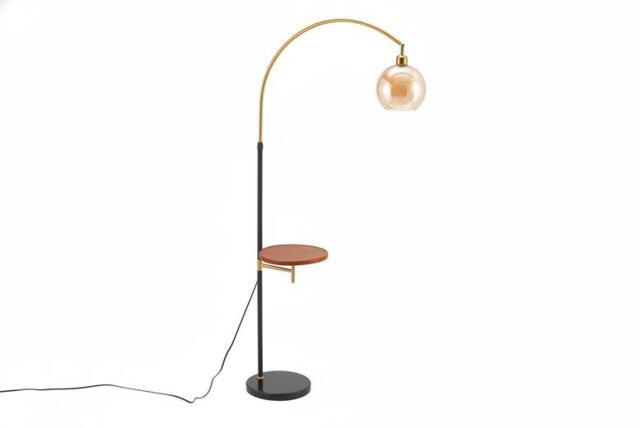 Adjustable Arc Floor Lamp with Wooden Tray - image 1