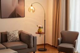 Adjustable Arc Floor Lamp with Wooden Tray - thumbnail 7