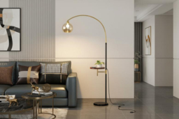 Adjustable Arc Floor Lamp with Wooden Tray - thumbnail 6