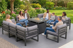 8-Seater Aluminium Outdoor Garden Dining Set with Built-In Fire Pit Table - thumbnail 1
