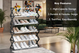 Foldable Multi-Tier Metal Shoe Rack with 6 Shelves - thumbnail 4